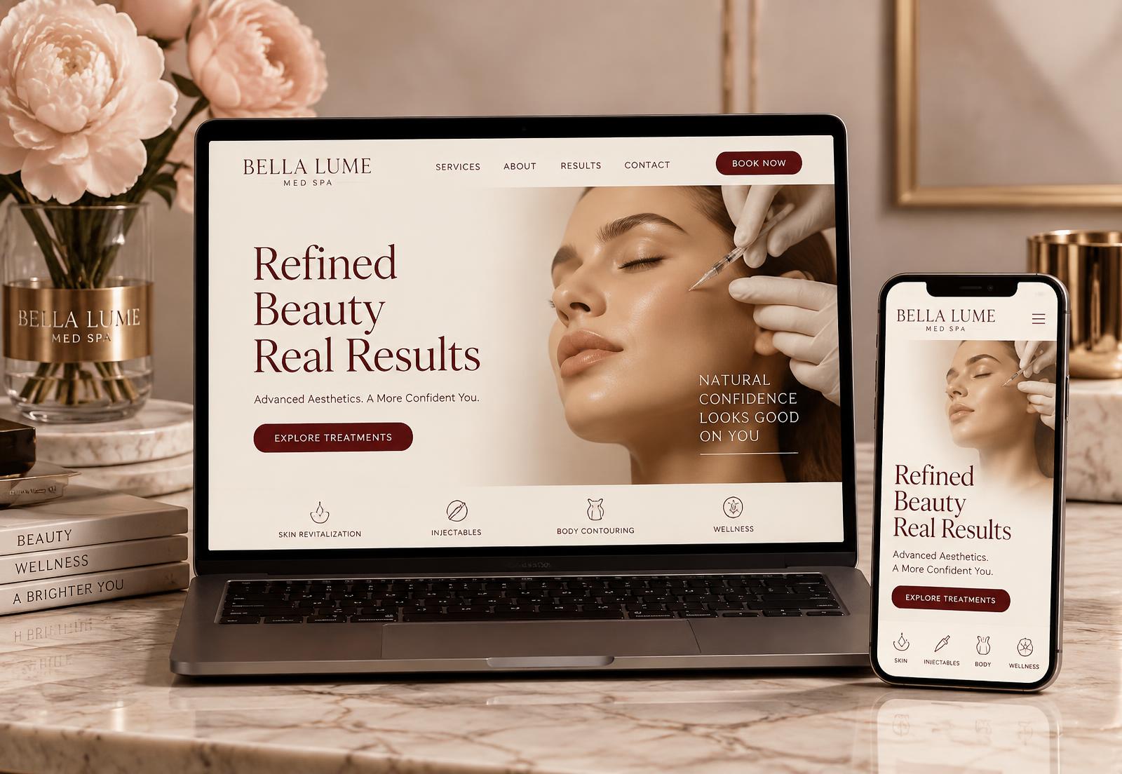 Demo luxury med spa website shown on a laptop and smartphone